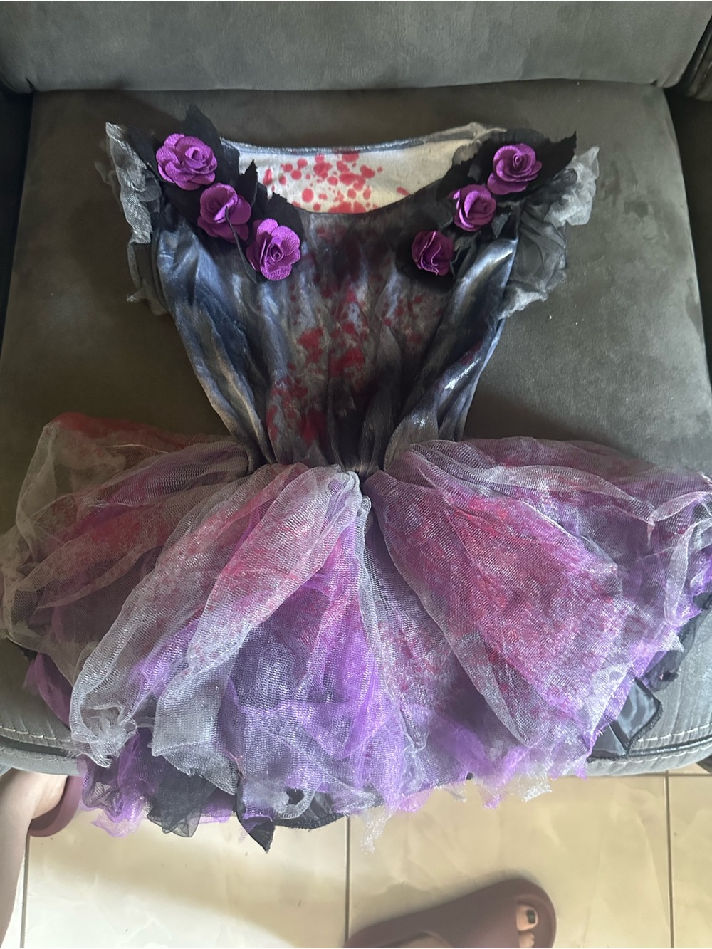 Girls Purple Floral Tulle Halloween Costume Dress